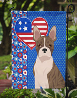 Brindle Boston Terrier USA American Flag Garden Size