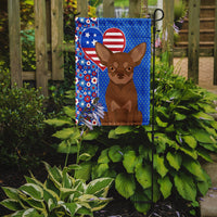 Chocolate and Tan Chihuahua USA American Flag Garden Size