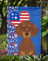 Chocolate and Tan Dachshund USA American Flag Garden Size