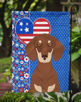 Chocolate and Cream Dachshund USA American Flag Garden Size