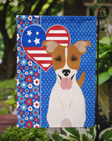 Brown White Smooth Jack Russell Terrier USA American Flag Garden Size