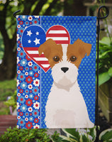 Brown White Wirehair Jack Russell Terrier USA American Flag Garden Size