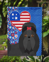 Black Shih Tzu USA American Flag Garden Size
