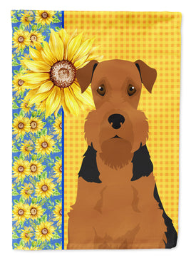 Summer Sunflowers Black and Tan Airedale Terrier Flag Garden Size