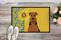 Summer Sunflowers Black and Tan Airedale Terrier Indoor or Outdoor Mat 18x27