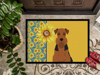 Summer Sunflowers Black and Tan Airedale Terrier Indoor or Outdoor Mat 18x27