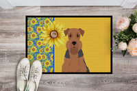 Summer Sunflowers Grizzle and Tan Airedale Terrier Indoor or Outdoor Mat 24x36