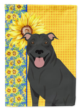Summer Sunflowers Black Pit Bull Terrier Flag Garden Size