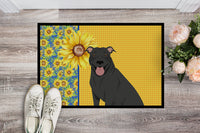Summer Sunflowers Black Pit Bull Terrier Indoor or Outdoor Mat 24x36