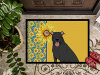 Summer Sunflowers Black Pit Bull Terrier Indoor or Outdoor Mat 24x36