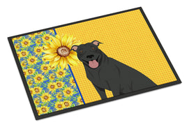 Summer Sunflowers Black Pit Bull Terrier Indoor or Outdoor Mat 24x36