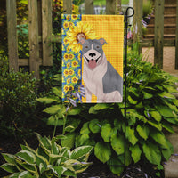 Summer Sunflowers Blue and White Pit Bull Terrier Flag Garden Size