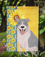 Summer Sunflowers Blue and White Pit Bull Terrier Flag Garden Size