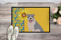 Summer Sunflowers Blue and White Pit Bull Terrier Indoor or Outdoor Mat 24x36