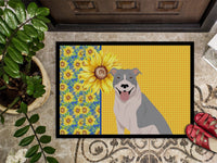 Summer Sunflowers Blue and White Pit Bull Terrier Indoor or Outdoor Mat 24x36