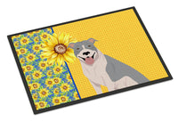 Summer Sunflowers Blue and White Pit Bull Terrier Indoor or Outdoor Mat 24x36
