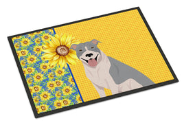Summer Sunflowers Blue and White Pit Bull Terrier Indoor or Outdoor Mat 24x36
