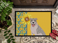 Summer Sunflowers Blue Brindle Pit Bull Terrier Indoor or Outdoor Mat 24x36