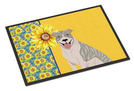 Summer Sunflowers Blue Brindle Pit Bull Terrier Indoor or Outdoor Mat 18x27