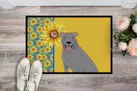 Summer Sunflowers Blue Pit Bull Terrier Indoor or Outdoor Mat 18x27
