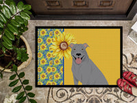 Summer Sunflowers Blue Pit Bull Terrier Indoor or Outdoor Mat 18x27