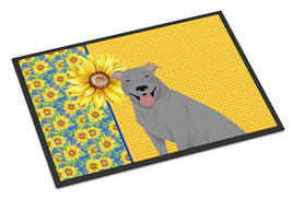Summer Sunflowers Blue Pit Bull Terrier Indoor or Outdoor Mat 18x27