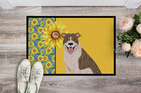 Summer Sunflowers Fawn Brindle Pit Bull Terrier Indoor or Outdoor Mat 24x36