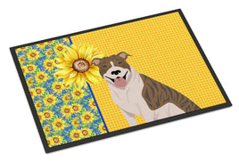 Summer Sunflowers Fawn Brindle Pit Bull Terrier Indoor or Outdoor Mat 24x36