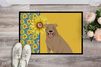 Summer Sunflowers Fawn Pit Bull Terrier Indoor or Outdoor Mat 24x36