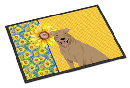 Summer Sunflowers Fawn Pit Bull Terrier Indoor or Outdoor Mat 24x36