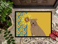 Summer Sunflowers Fawn Pit Bull Terrier Indoor or Outdoor Mat 18x27