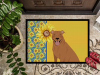 Summer Sunflowers Red Pit Bull Terrier Indoor or Outdoor Mat 24x36