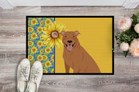 Summer Sunflowers Red Pit Bull Terrier Indoor or Outdoor Mat 18x27