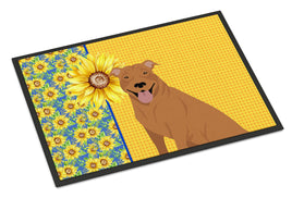 Summer Sunflowers Red Pit Bull Terrier Indoor or Outdoor Mat 18x27