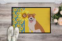 Summer Sunflowers Red and White Pit Bull Terrier Indoor or Outdoor Mat 18x27