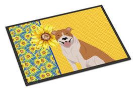 Summer Sunflowers Red and White Pit Bull Terrier Indoor or Outdoor Mat 18x27