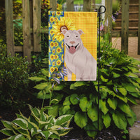 Summer Sunflowers White Pit Bull Terrier Flag Garden Size