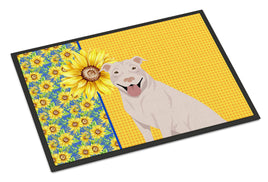 Summer Sunflowers White Pit Bull Terrier Indoor or Outdoor Mat 24x36