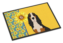 Summer Sunflowers Black Tricolor Basset Hound Indoor or Outdoor Mat 18x27