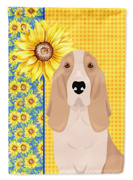 Summer Sunflowers Lemon and White Tricolor Basset Hound Flag Garden Size