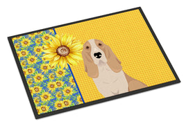 Summer Sunflowers Lemon and White Tricolor Basset Hound Indoor or Outdoor Mat 18x27