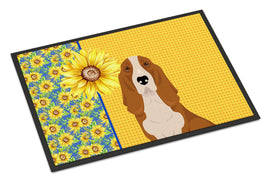 Summer Sunflowers Red and White Tricolor Basset Hound Indoor or Outdoor Mat 24x36