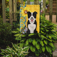 Summer Sunflowers Black and White Border Collie Flag Garden Size