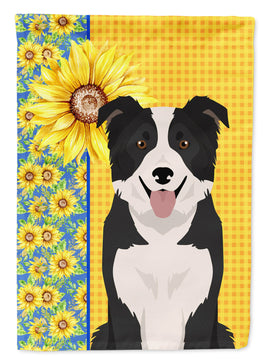 Summer Sunflowers Black and White Border Collie Flag Garden Size
