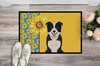 Summer Sunflowers Black and White Border Collie Indoor or Outdoor Mat 24x36