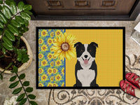 Summer Sunflowers Black and White Border Collie Indoor or Outdoor Mat 24x36