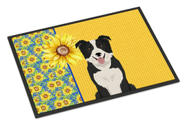Summer Sunflowers Black and White Border Collie Indoor or Outdoor Mat 24x36