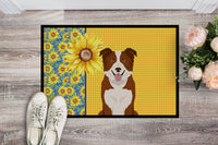Summer Sunflowers Red and White Border Collie Indoor or Outdoor Mat 24x36