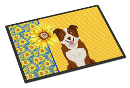 Summer Sunflowers Red and White Border Collie Indoor or Outdoor Mat 24x36