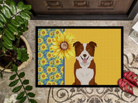 Summer Sunflowers Red and White Border Collie Indoor or Outdoor Mat 18x27
